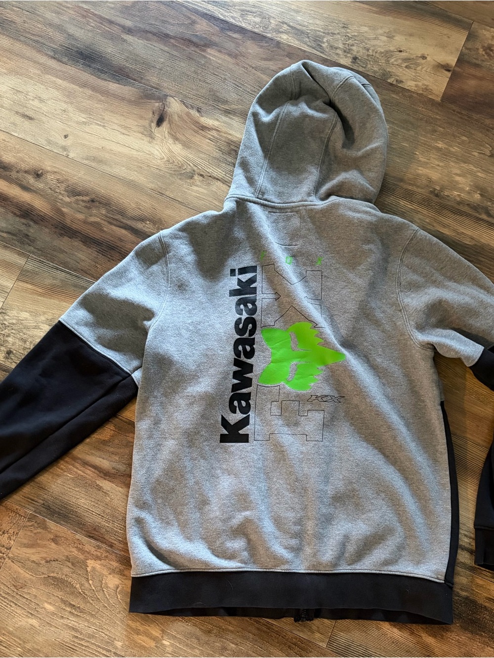 Fox Gray and Black Colorblock Zip Hoodie with Green Chest Logo - Picture 2 of 2